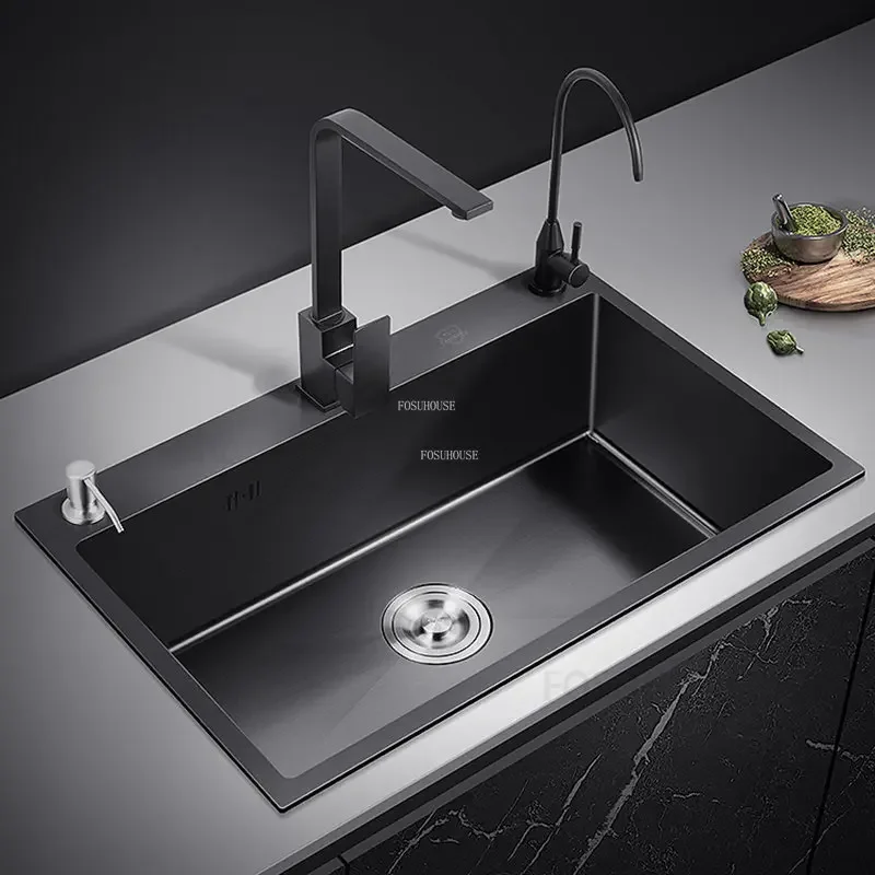 Black Nano Kitchen Sinks Bathroom Sink Stainless Steel Single-slot Undercounter Basin Washbasin Modern Home Kitchen Accessories-animated-img