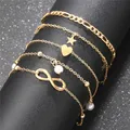 Bohemia Gold Color Pearl Ankle Bracelet Set For Women Butterfly Heart Star Charm Anklet Chain On Leg Boho Jewelry preview-4