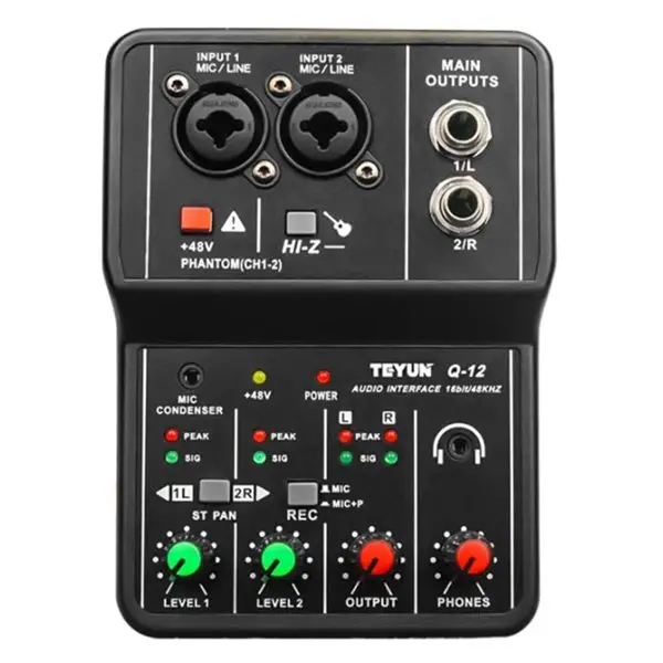 TEYUN Q-12 Sound Card Audio Mixer Sound Board Console Desk System Interface 4 Channel 48V Power Stereo Computer Sound Card-animated-img