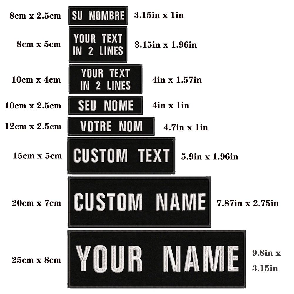 1PC Custom Name Embroidery Patch Stripes Badge Iron On Or Hook Loop 10X2.5CM,8X5CM,10X4CM, 8X2.5CM,12X2.5CM,15X5CM,20X7CM,black-animated-img