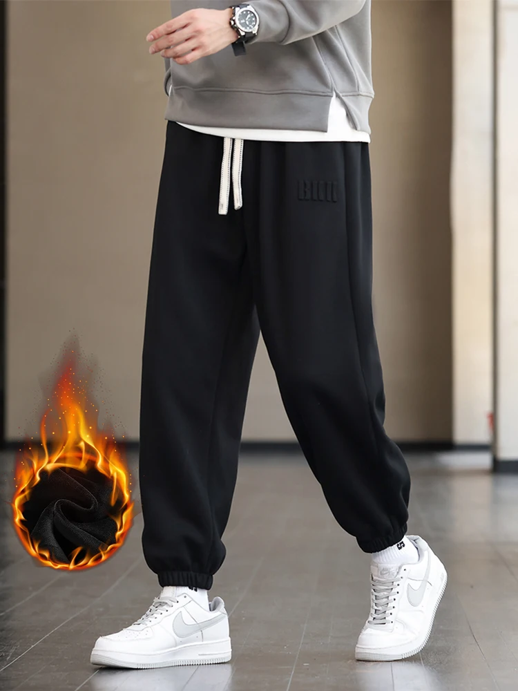 קנו אלי אקספרס  Winter Thick Velvet Warm Sweatpants Men Streetwear  Drawstring Cotton Casual Jogger Pants Male Loose Thermal Fleece Trousers 8XL