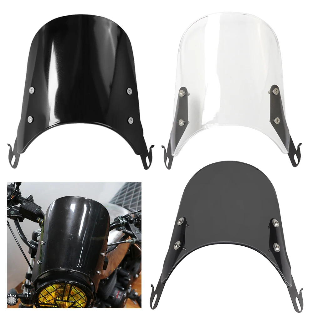 Universal Motorcycles Custom Compact Sport Wind Deflector Retro Windshield 4-7'' Headlamp Windscreen-animated-img