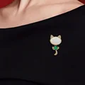 Creative Flying Broom Cat Brooch Pin For Women Men Enamel Inlaid Zircon Opal Cute Animal Kitten Lapel Pins Party Office Jewelry preview-3