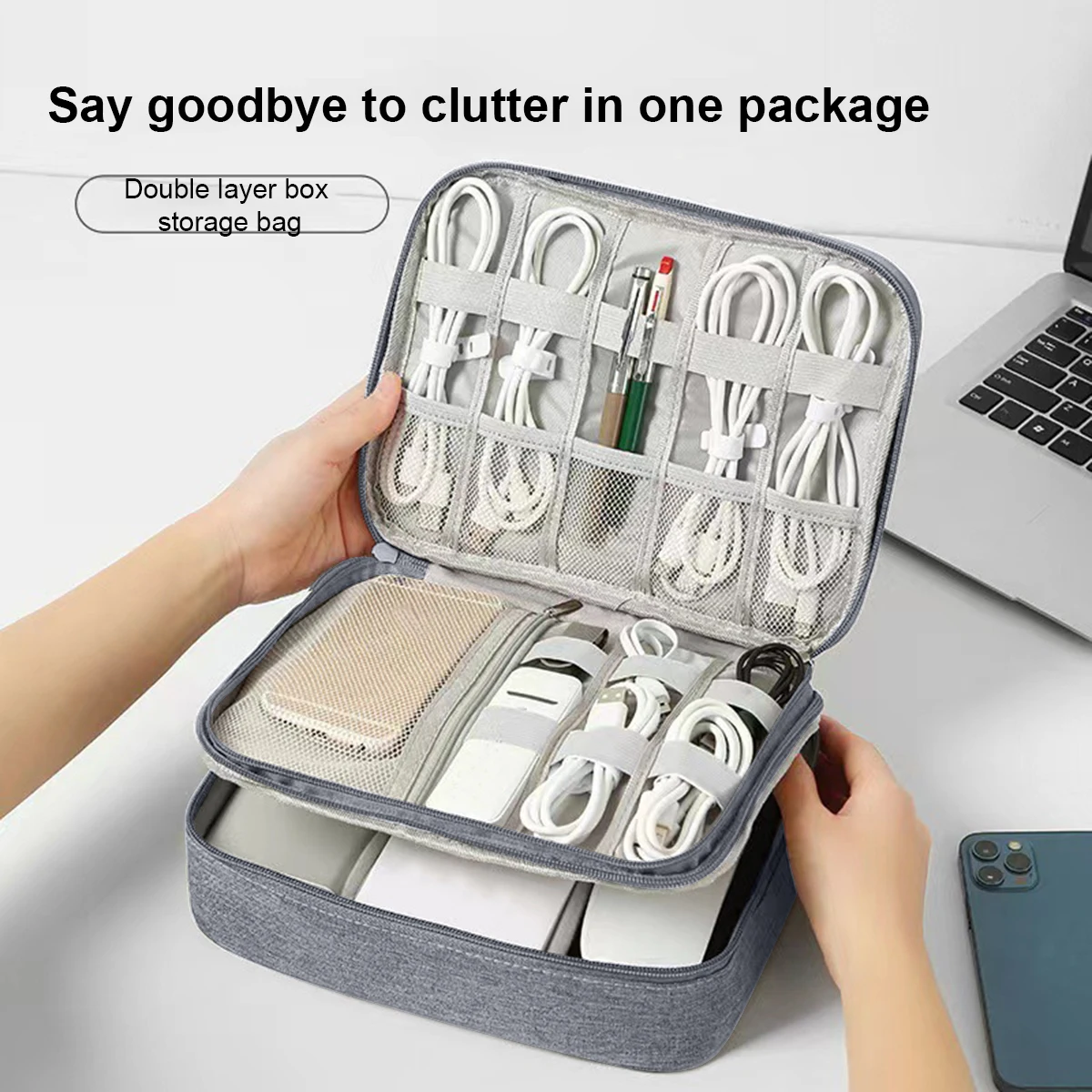 Portable Storage Bag Data Cable Mobile Power Supply Charging Cable Digital Accessories Sorting Bag Travel Daily Necessities-animated-img