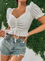 Women's Sexy V-neck Short-sleeve Hollow T-shirt,Women Casual Tops,Crop Top,Women Clothing,Tops For Women,women Clothes preview-3