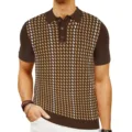 Men's Vintage Knit Houndstooth Golf Shirts Ropa Hombre 2024 Summer Polos Para Hombres Casual t Shirt Men Polo Shirts Old Money preview-3