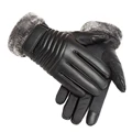 Gloves Winter MEN'S Fur Mouth Plush Insulation Gloves Outdoor Cycling Motorcycle PU Touch Screen Cotton Gloves preview-4