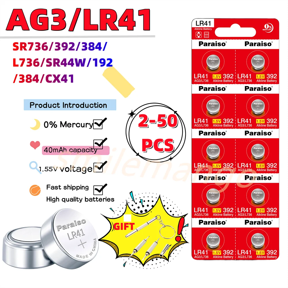 10/30pcs LR41 Button Batteries AG3 392 384 192 SR41 1.5V Long-Lasting  Alkaline Button Cell Batteries For Flashlight Clock Cell Calculators Watch  Batte