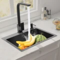 Kitchen Sink Set Large Capacity Stainless Steel Kitchen Sink Single Slot Wash Basin with 180° Faucet & Black Soap Dispenser