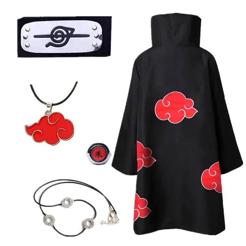 Anime Red Cloud Cloak Costume Embroidered Red Cloud Standing Collar Robe Adult Halloween Party Cos Cloak Ring Headband Necklace-animated-img