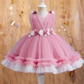 שמלת תינוק חדש בנות מסיבת יום הולדת אלגנטית שמלת ערב נצנצים קשת גדולה פלאפי בלט הופעה ילדה שמלת נסיכה