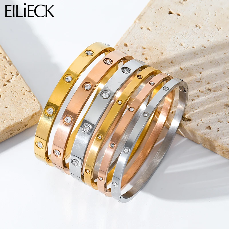 EILIECK 316L Stainless Steel Zircon Bangles Bracelets For Women Girl Trendy 3-Color Waterproof High Quality Wrist Jewelry Gift-animated-img