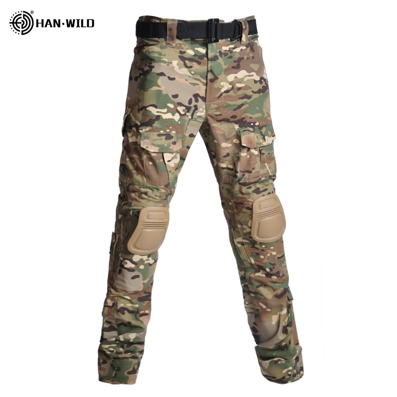 HAN WILD Outdoor Climb Trousers Men Airsoft Tactical Pant Combat Pants with Pads CP Cargo Pants Softair Paintball Hiking Clothes-animated-img