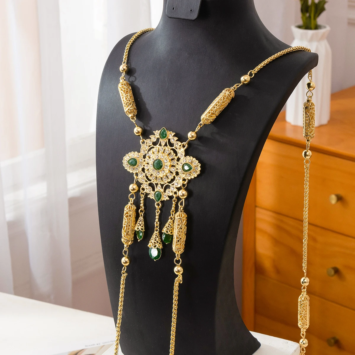 Arabic bridal shoulder Chain Jewelry Handmade Micro-Inlaid Rhinestone Metal Moroccan Wedding Wedding Body Accessories-animated-img