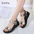 EOFK  Fashion Summer Women Sandals Flat Platform Golden Leather Comfort Casual Punk Shoes Lady Sandals Woman