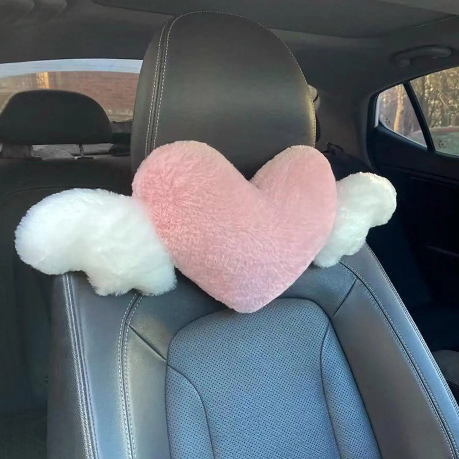 Heart-Shaped Car Headrest Plush Love Neck Pillow Seat Universal Lumbar Pillow Support Accessories Back Car Cushion F2E0-animated-img