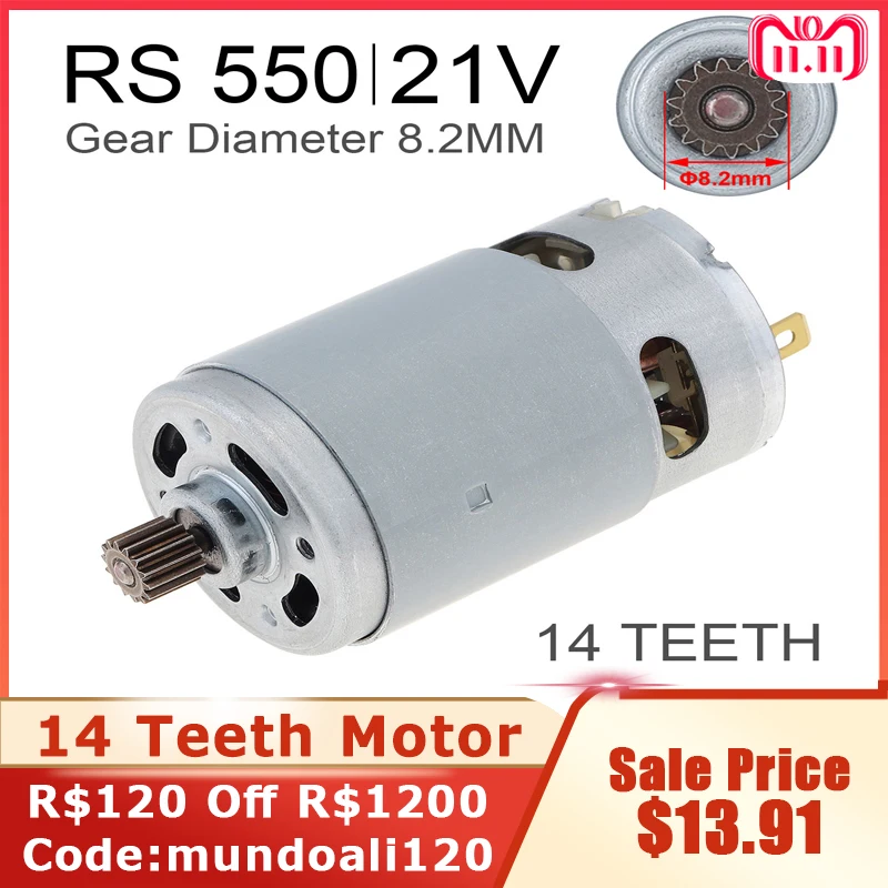 RS550 DC Motor 8.2mm 14 Teeth Gear Micro Motor for Hand Saw Electric Chain  Saw