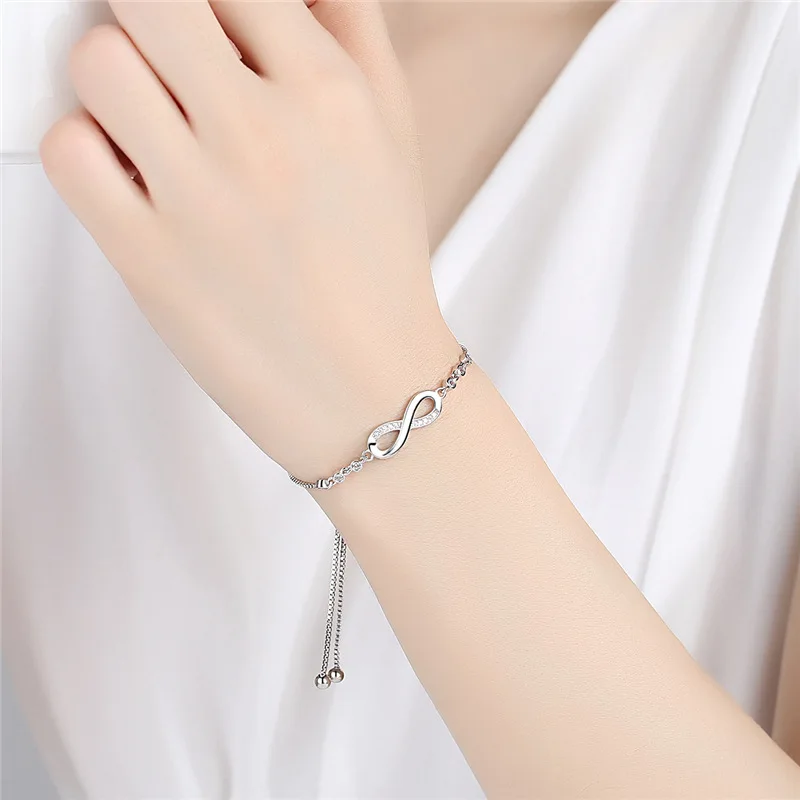 Fine 925 Sterling Silver Crystal Bracelets For Women Fashion Vintage Knot Adjustable Charm Bracelets Party Wedding Jewelry Gifts-animated-img