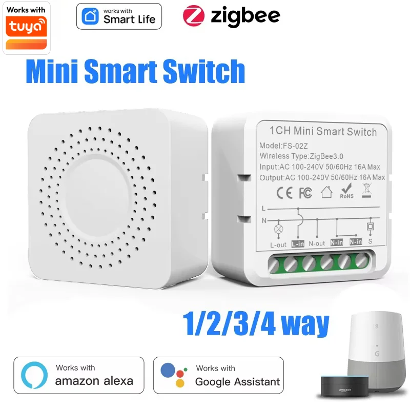 ZigBee Mini Smart Switch Module 1/2/3/4 Channel 2 Way Control Breaker Timing Works with Tuya  Alexa Google Home Smart Life APP-animated-img