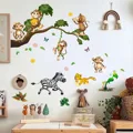 ג'ונגל בעלי חיים אריה קוף נמר בעלי חיים מדבקת קיר לחדרי ילדים מדבקת קיר לתינוק עיצוב חדר שינה אמנות קיר טפט לילדים