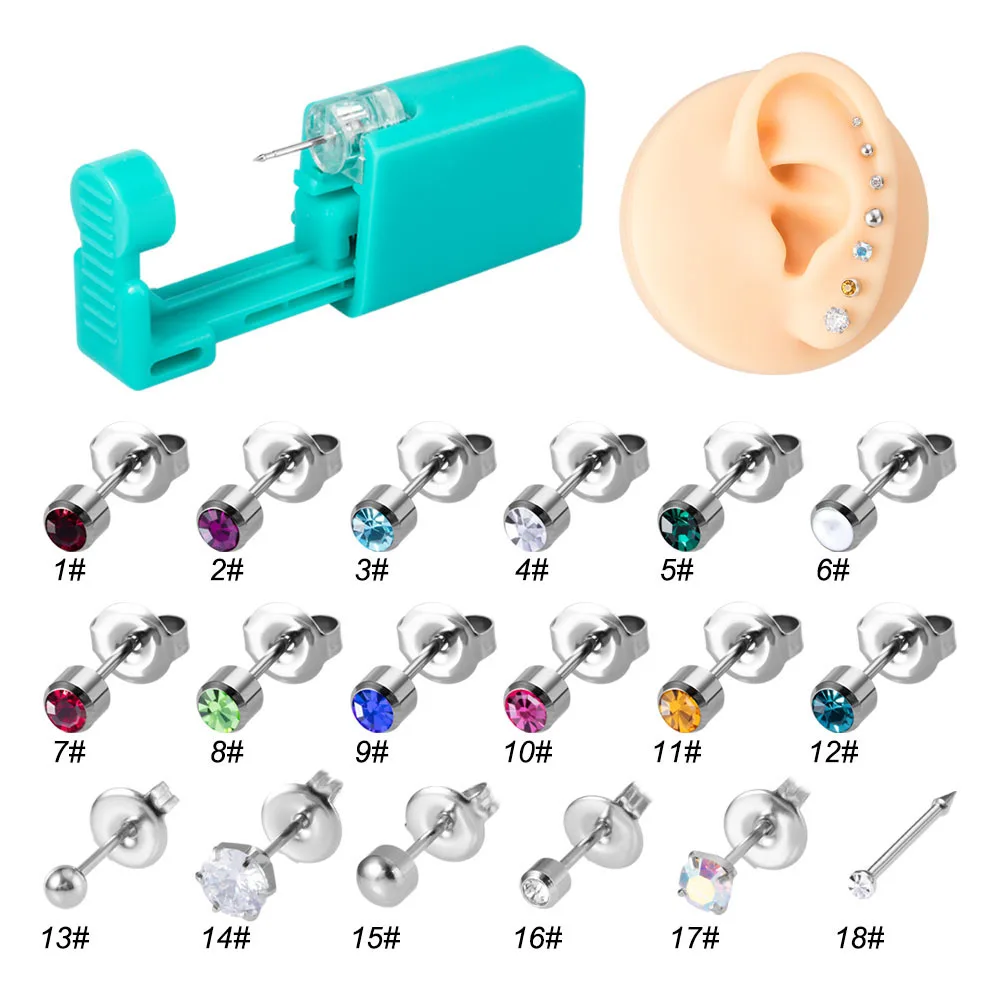 NEW 6 Pcs Ear Piercing Kit Disposable Ear Piercing Gun Kit with