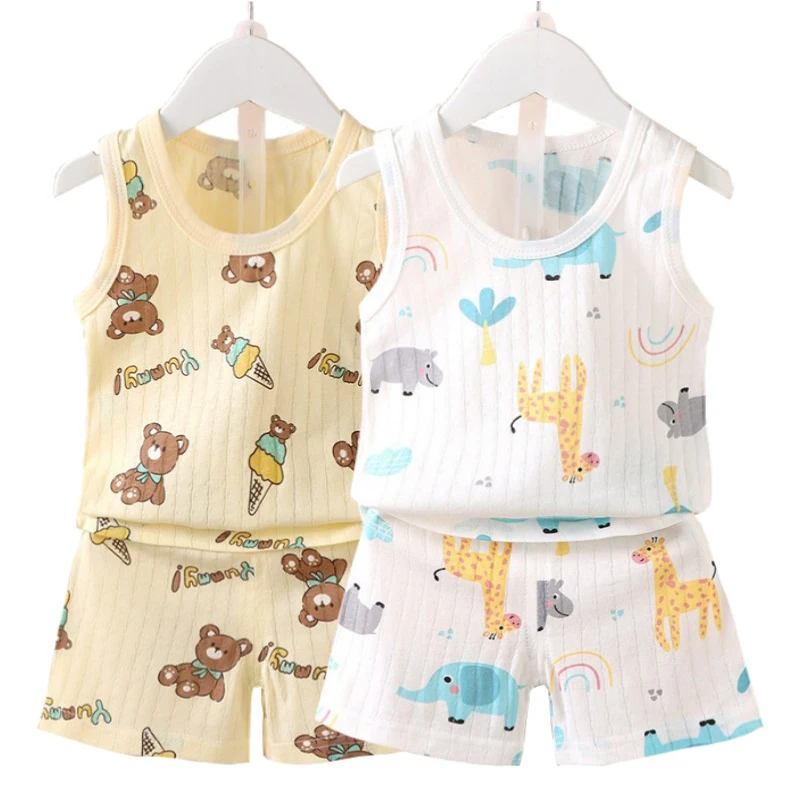 Kid Baby Boy Girl Vest+Shorts 2-Piece Clothing Set Summer Cartoon Sleeveless T-shirt+Pant Soft Cotton Pajama Casual Clothes Suit-animated-img