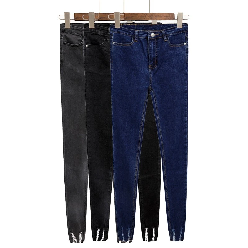 New Slim Stretch High Waist Skinny Jeans Female Scratch Worn Feet Vintage Black Blue Pencil Pants Women Jeans XL preview-5