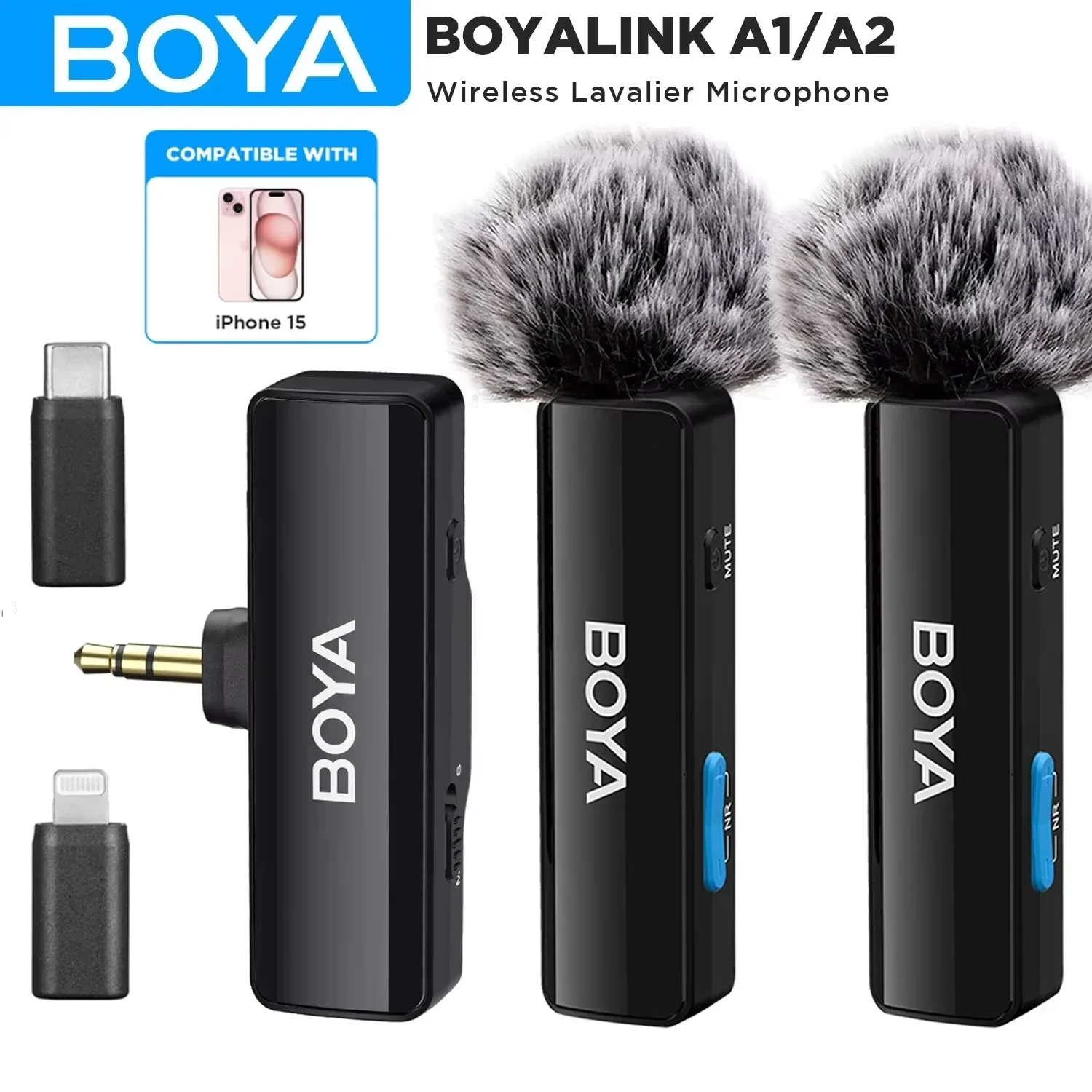 BOYA BOYALINK A Wireless Lavalier Lapel Microphone for iPhone Android PC Computer DSLR Cameras Streaming Youtube Recording Vlog-animated-img