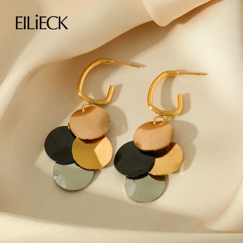 EILIECK 316L Stainless Steel Round Dangle Earrings For Women Girl New Fashion Ear Drop Waterproof Jewelry Holiday Gift Bijoux-animated-img