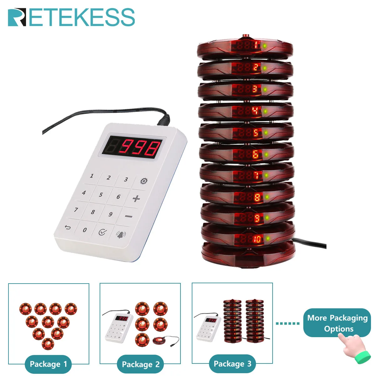 Retekess TD158 Pagers For Restaurant Vibrator Coaster Buzzers Receiver Calling System Waterproof Keyboard Food Truck Bar Cafe-animated-img