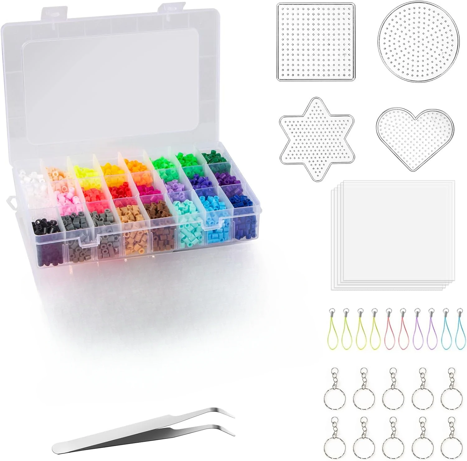 24 Colors 5mm Fuse Bead Kit Craft Kit for Kids 5 Pegboards,Ironing Paper Accessories Exercise Kid's Concentration and Endurance-animated-img