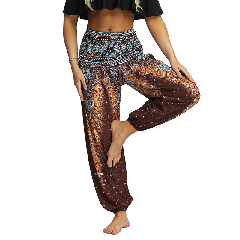 Αγορά AliExpress  Yoga Pants Womens Loose Floral Print Boho Hippie Harem  Pantalones High Waist Zumba Wear Palazzo Trousers Sweatpants Harlan Pants