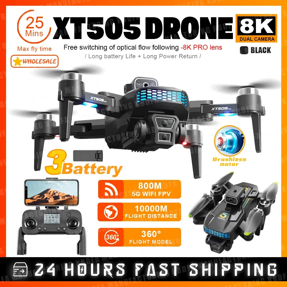 XT505 GPS Drone 8K Professional Dual Camera 5G WIFI FPV 360° Optical Flow Obstacle Avoidance Brushless Motor Foldable Quadcopter-animated-img