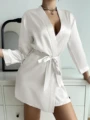 Pajamas women summer European and American ladies lace-up bathrobe sexy morning gown home dress can wear ice silk robe preview-2