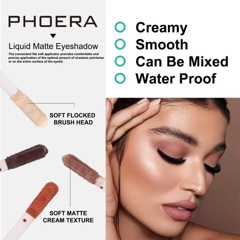 PHOERA 10 Colors New Matte Eyeshadow Waterproof Long Lasting Liquid Eye Shadow Shimmer Smooth Eyeshadow Cream Contour Makeup-animated-img