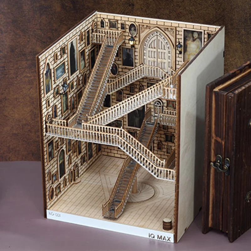 Wooden Tiny Book Library Minature Stress Reliever Bookshelf