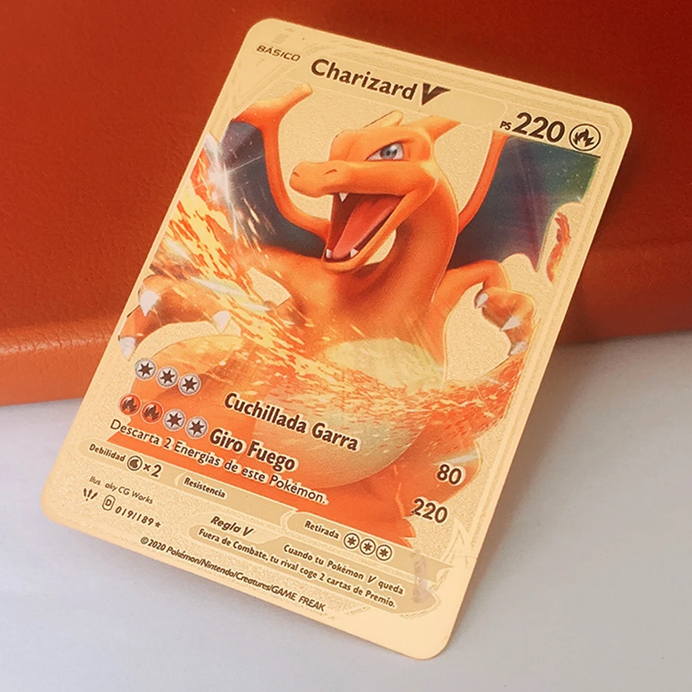 10000Spanish Pokémon Cards Metal Pokemon Letters Spanish Pokemon Iron Cards  Mewtwo Pikachu Gx Charizard Vmax Cartas
