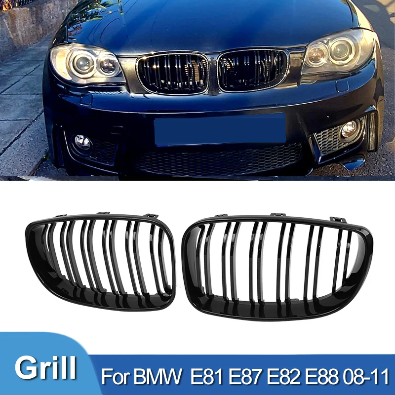 Car Glossy Black Grill Front Kidney Grille for BMW E81 E87 E82 E88 128I  130I 135I Selected 07-11 Dual Slats Double Line Grills - AliExpress