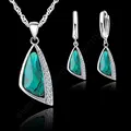 Hot Selling 925 Sterling Silver Women Wedding Jewelry Sets With Green Triangle Crystal Earrings Necklace Set Wedding Gifts preview-1