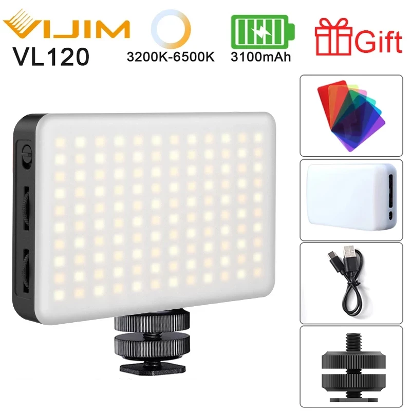 VIJIM VL120 LED Video Camera Light 3200k-6500K 3100mAh Dimmable Studio Lamp Vlog Fill Light W RGB Color Filter Softbox Diffuser-animated-img