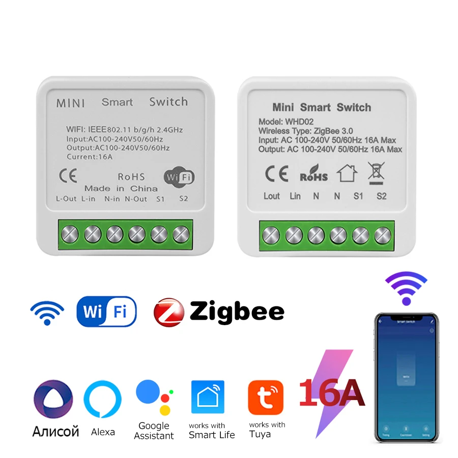 Tuya ZigBee WiFi Smart Switch 2 Way Control Breaker Relay 220V 110V 16A Smart Life APP Voice Control with Alexa Google Home-animated-img