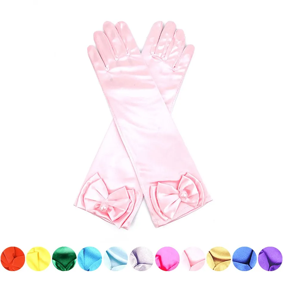 Girls Princess Accessories Kids Satin Bow Elsa Cinderella Gloves for Costume Children Birthday Halloween Party Cosplay Gift-animated-img