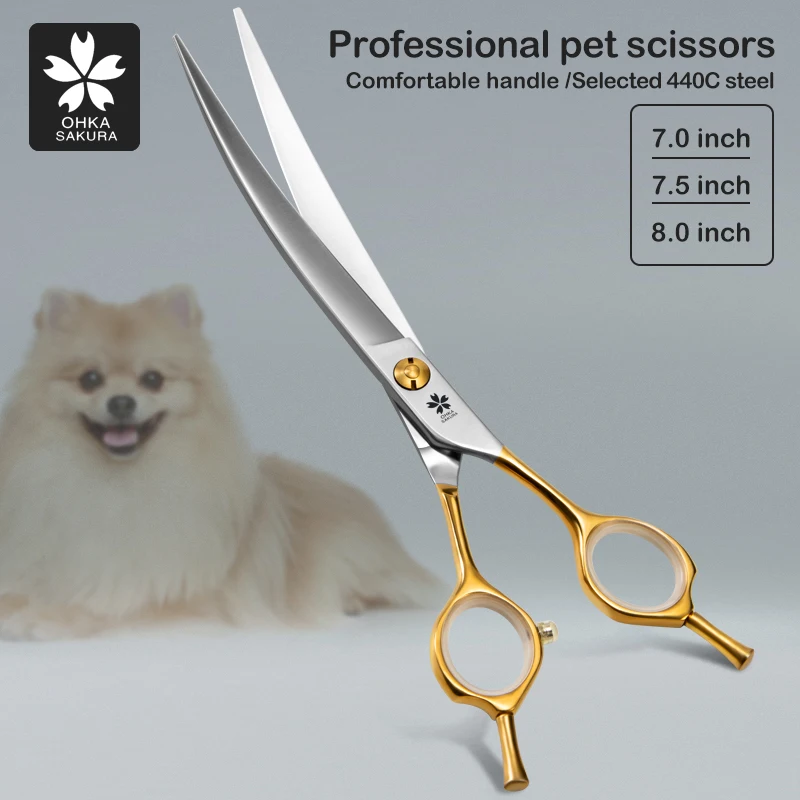 Professional pet scissors golden handle curved scissors warped trimming shears teddy dog groomer scissors-animated-img