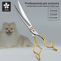 Professional pet scissors golden handle curved scissors warped trimming shears teddy dog groomer scissors