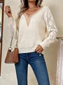 Autumn Winter Women's Sweater Fashion Knitted Long Sleeve Tops White Lace V-neck Pullovers Casual New In Knitwears 2024 preview-5