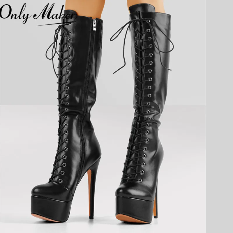 Platform lace up knee high boots Clearance