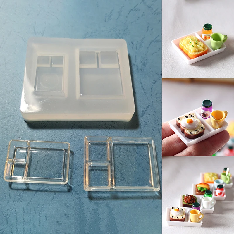 Mini Mold 1:12 Dollhouse Miniature Dinner Plate Lunch Box Tray DIY Drop UV Glue Silicone Mold Doll House Accessories(Only Mold)-animated-img