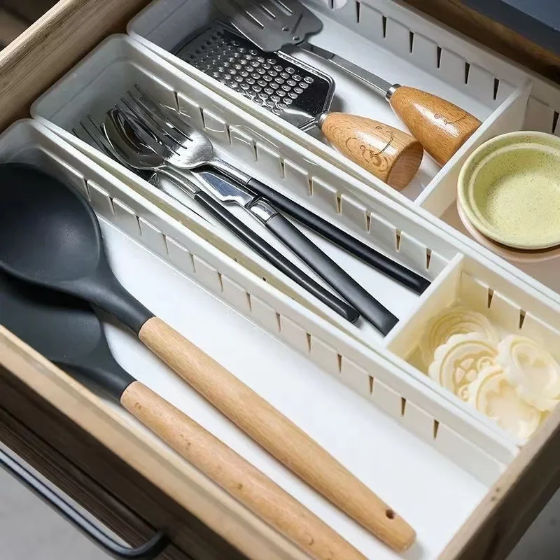 Kitchen Drawer Organizer Cutlery Storage Box Adjustable Cabinet Organizer with Divider Board Utensil Storage Box for Drawers-animated-img