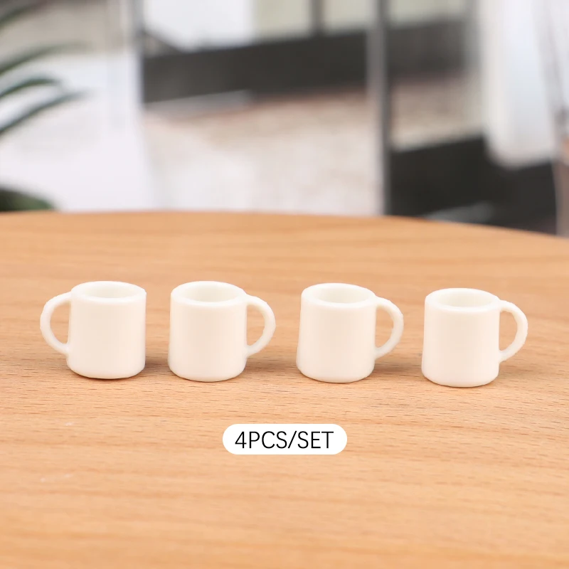 4Pcs 1:12 Dollhouse Miniature Cup White Mug Water/Drink Cup Tea Cup Model Kids Pretend Play Toy Doll House Decor Accessories-animated-img