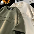New suede T-shirt Men Basic Stereo Letter Solid Color Tshirts Unisex Short Sleeve Tops 2024 Summer Leisure O-neck T-Shirt Male